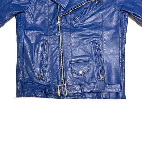 【USED】90's Blue Leather Compact Double Riders Jacket