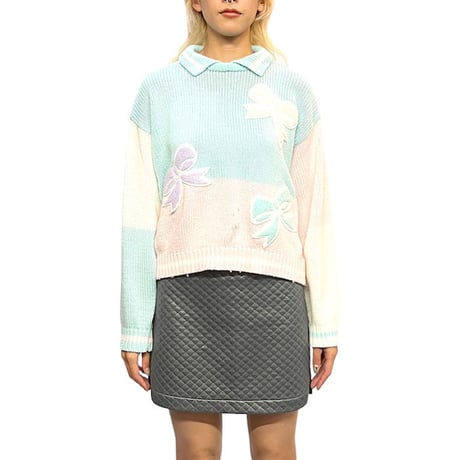 【USED】80'S FAR & NEAR COTTON CANDY COLOR RIBBON KNIT SWEATER