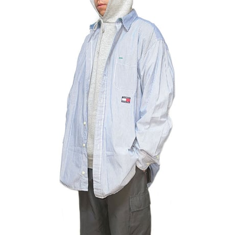 【USED】90'S-00'S TOMMY JEANS CHECK & STRIPE SWITCHING SHIRT