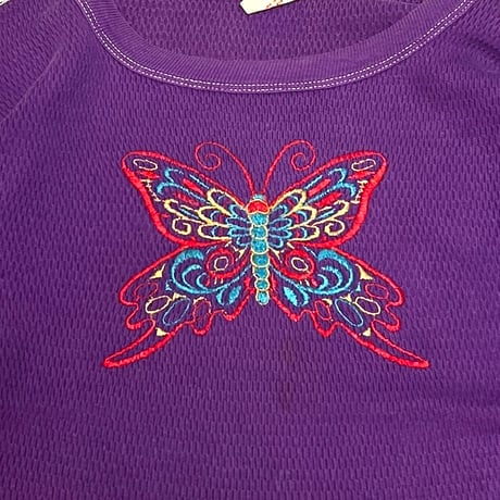 【USED】60'S VARSITY HOUSE INC. BUTTERFLY EMBROIDERED L/S THERMAL TOP
