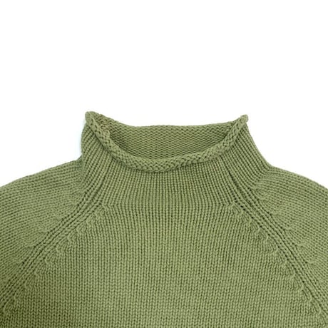 【USED】90'S-00'S J.CREW COTTON KNIT ROLL NECK SWEATER MOSS GREEN