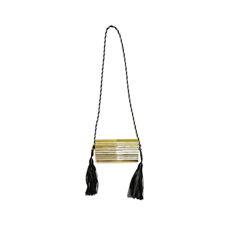 【USED】80's Yves Saint Laurent GOLD PLEXIGLASS with LEATHER TASSEL EVENING BAG