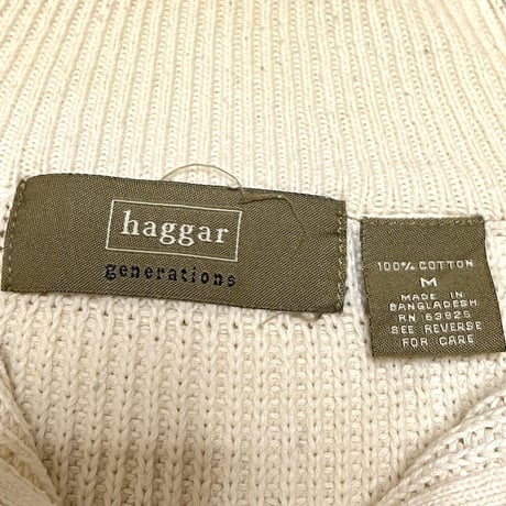 【USED】00'S haggar HIGH-NECK ZIP COTTON KNIT SWEATER