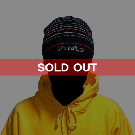 【USED】90'S BLACK FLYS KNIT BEANIE MULTI BORDER