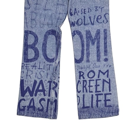 【USED】90's W.&L.T. "KISS THE FUTURE" Graffiti Print Denim Pants