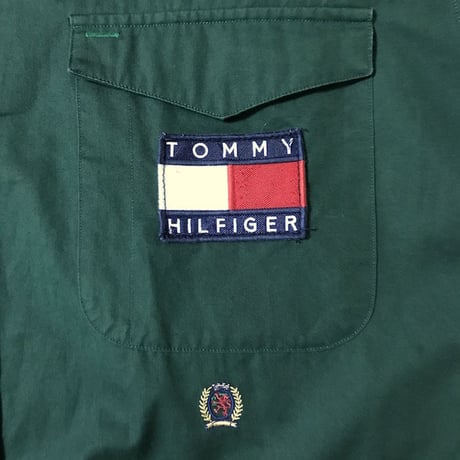 【USED】90'S TOMMY HILFIGER BIG FLAG LOGO OVERSIZED B.D SHIRT