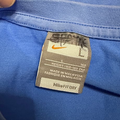 【USED】00's NIKE "JUST DO IT" Flocked Print T-shirt Sky Blue