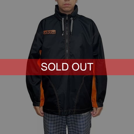【USED】90's adidas NYLON PULLOVER JACKET BLACK × ORANGE