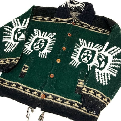 【USED】90'S ECUADOR WOOD BUTTON KNIT CARDIGAN