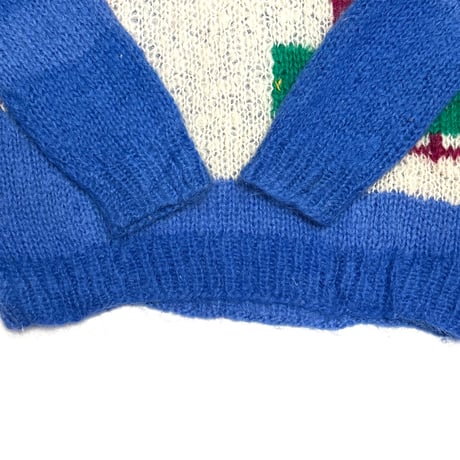 【USED】80's Greek Handmade Pure Wool “Sunset & House” Art Knit Sweater