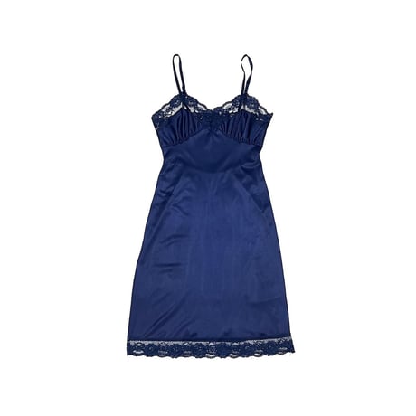 【USED】70's LINGERIE SLIP DRESS ALL NAVY