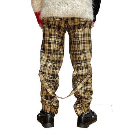 【USED】90'S  VIVIENNE WESTWOOD GOLD LABEL TARTAN CHECK BONDAGE TROUSERS BEIGE