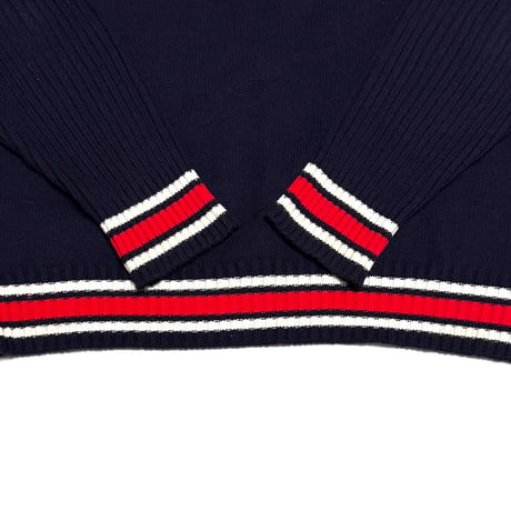 【USED】00's Sergio Tacchini Line-Rib Sports Knit with Shoulder Zip
