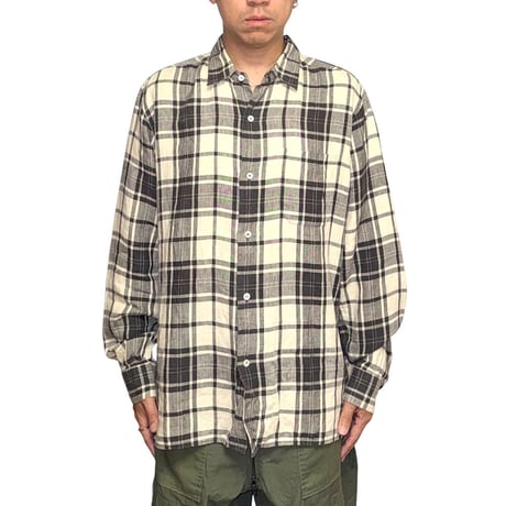 【USED】90's agnès b. homme Black & Ivory Plaid Linen Shirt