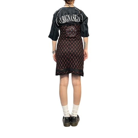 【USED】60's SLIP MINI DRESS BLACK × RED FLOWER PATTERN