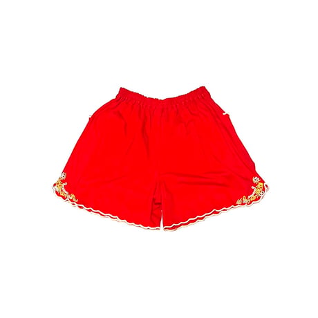 【USED】90's RED SHORTS with EMBROIDERED TRIM