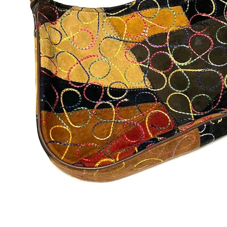 【USED】80'S SUEDE PATCHWORK with GURUGURU EMBROIDERY BAG