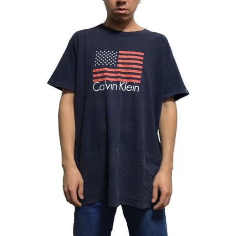 【USED】90'S CALVIN KLEIN STAR  AND STRIPES T-SHIRT