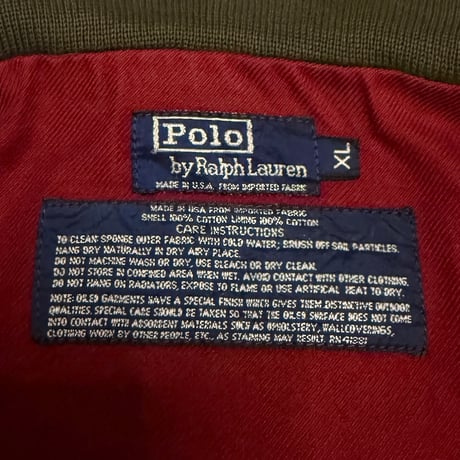 【USED】90's Polo by Ralph Lauren Waxed Cotton Bomber Jacket