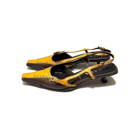 【USED】00's PRADA Two-Tone Slingback Kitten Heel Mules