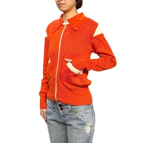 【USED】70's Euro Vintage Knit Track Jacket Orange