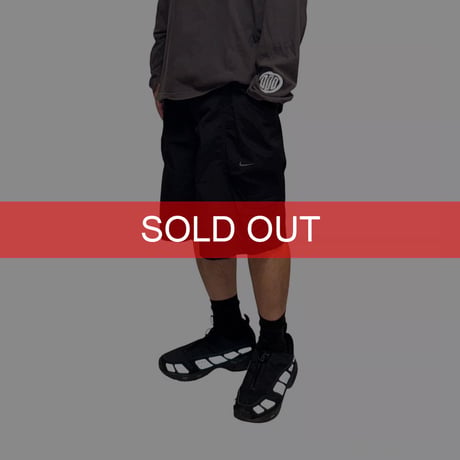 【USED】00's NIKE Ripstop Nylon Shorts Black with Dual-Tone Waist Stripe