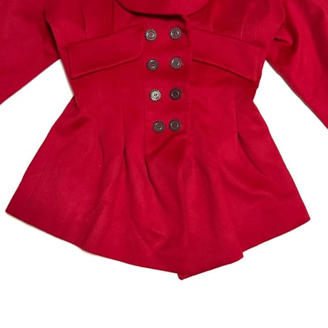 【USED】90's Karl Lagerfeld WOOL BLEND PEPLUM BLAZER RED