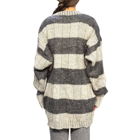 【USED】80's Nahar Italian Zebra Stripe × Cable Knit Oversized Sweater