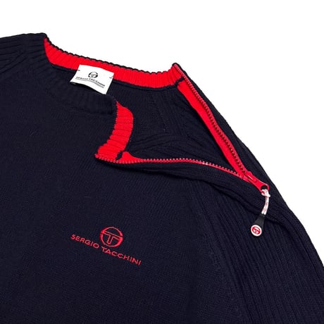 【USED】00's Sergio Tacchini Line-Rib Sports Knit with Shoulder Zip