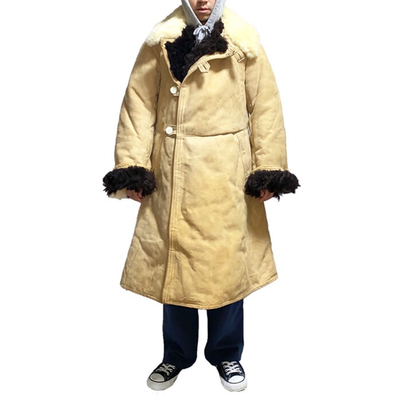 USED】70'S RUSSIAN ARMY MOUTON SHEEPSKIN COAT |