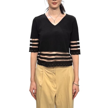 【USED】80's BRAND NEW SHEER BORDER S/S KNIT