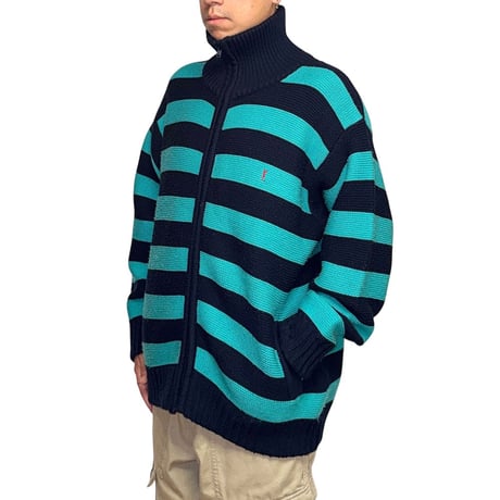 【USED】80's Yves Saint Laurent “Diffusion Hommes” Striped Zip Knit Jacket Made in Spain