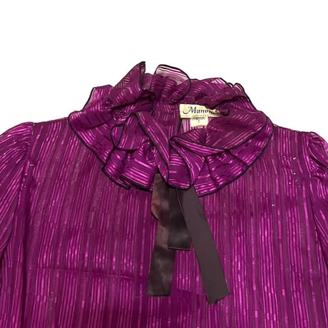 【USED】80's Manon FRILL COLLAR BOW TIE BLOUSE