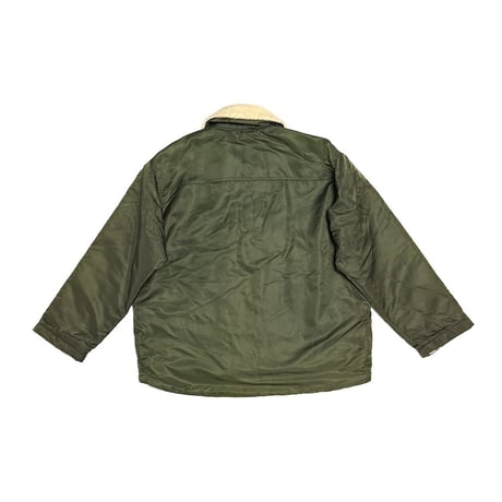【USED】90's J.CREW Shiny Olive Shearling-Lined Bomber Jacket