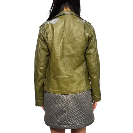 【USED】90's Faded Khaki Leather Compact Double Riders Jacket