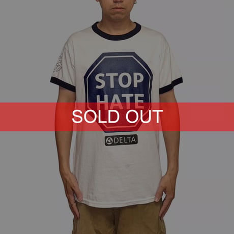 【USED】00's DELTA AIR LINES STOP HATE RINGER T-SHIRT