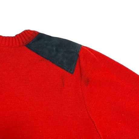 【USED】80'S-90'S BURBERRYS RED WOOL SWEATER ELBOW PATCHES