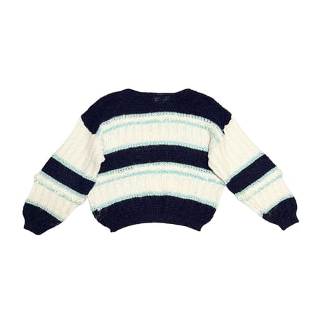 【USED】80's Fétiche France Textured Stripe Knit Pullover Navy × White