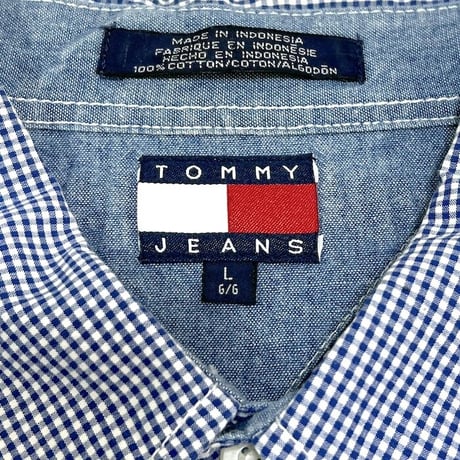 【USED】90'S-00'S TOMMY JEANS CHECK & STRIPE SWITCHING SHIRT