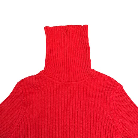 【USED】2010's Jean Paul Gaultier × LINDEX Red Ribbed Zip-Detail Turtleneck Knit