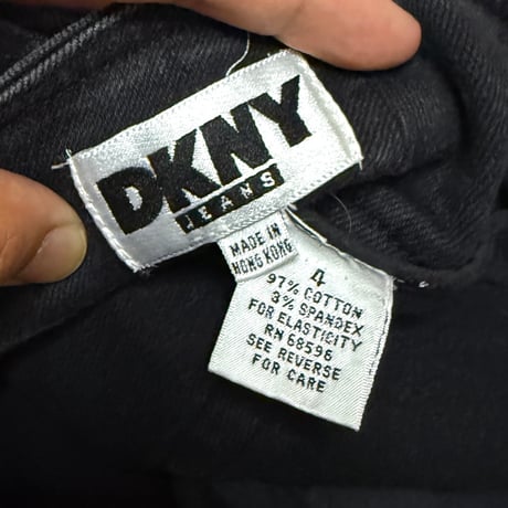 【USED】90's DKNY JEANS Front Zip Black Denim Pencil Skirt