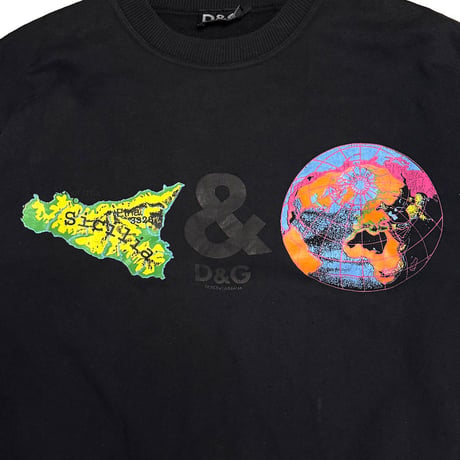 【USED】90's-00's D&G DOLCE & GABBANA "Sicily & Globe" Graphic Sweatshirt