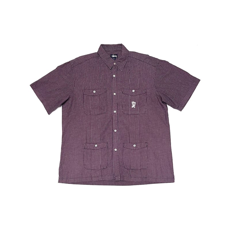 トップス 90s OLD stussy small check shirt cboy 90s OLD STUSSY Checkered Short Sleeve Shirt L