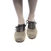 【USED】Christian Louboutin Black Leather Freddy Spikes Lace Up Oxfords