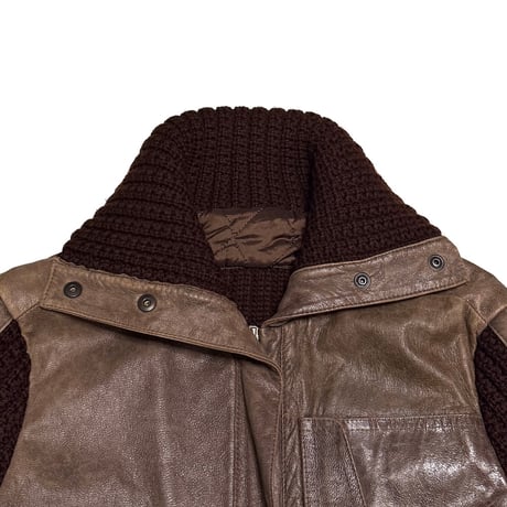 【USED】00's Leather & Rib-Knit Hybrid Zip Jacket Made in Italy