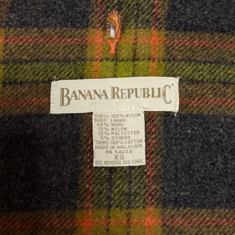 【USED】90's BANANA REPUBLIC Quilted Vest Blaze Orange × Wool Tartan