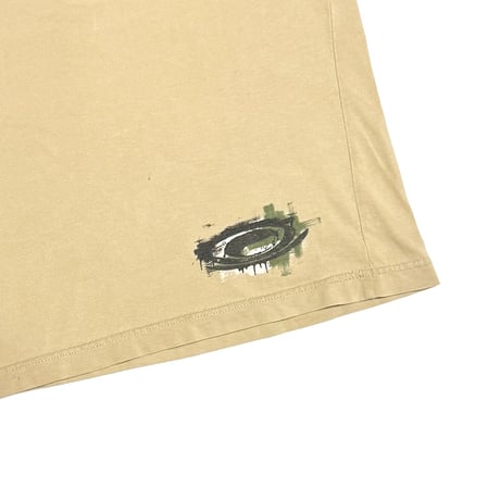 【USED】00's OAKLEY Over-Seam Glitch Graphic T-Shirt Sand Beige