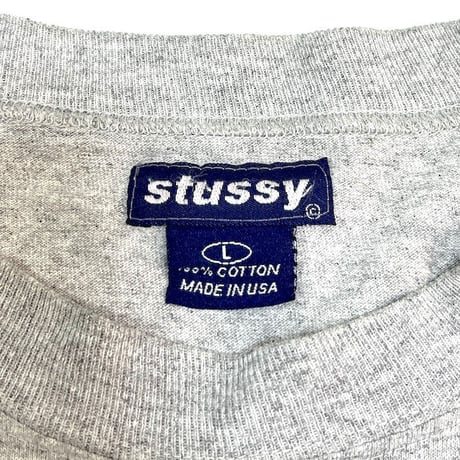 【USED】90'S STUSSY ONE POINT LOGO POCKET T-SHIRT GRAY