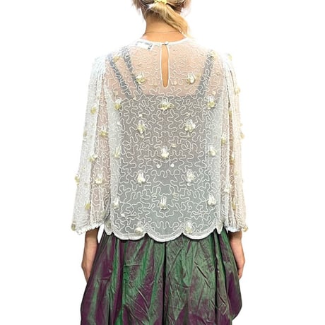 【USED】80's JACK BRYAN BEAD AND SEQUIN DECORATION ROMANTIC TOP