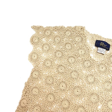 【USED】80's LeRoy KNIT WEAR CROCHET FRENCH SLEEVE TOP